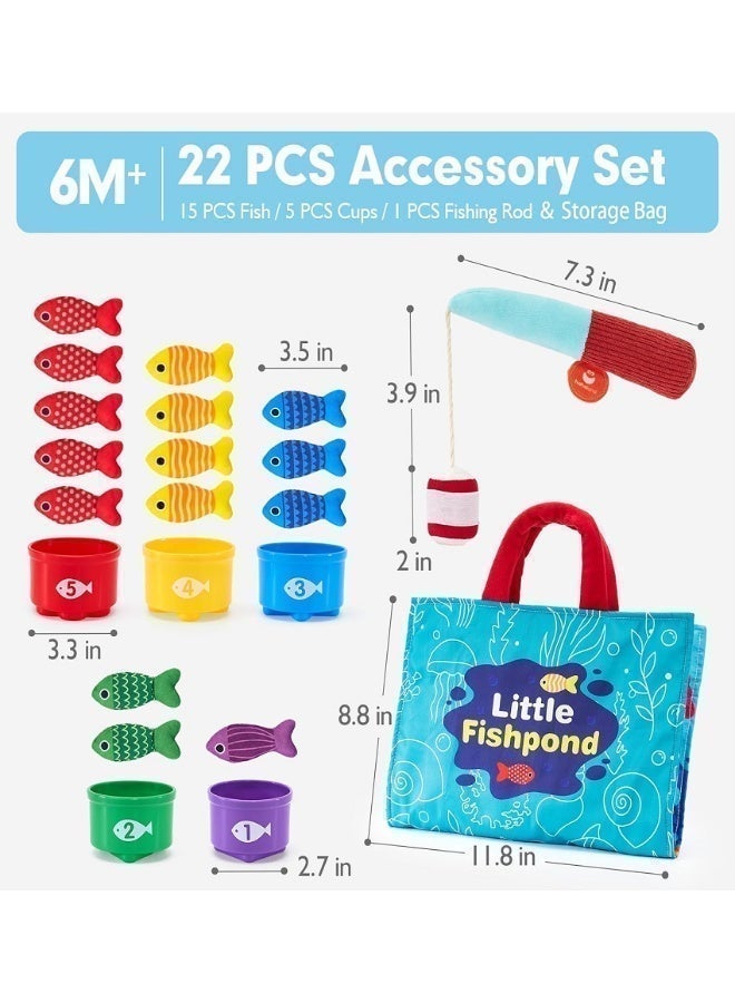 10in1 Cloth Fishing Game for Toddlers with Stacking Cups, Number Counting, Color Sorting, Shape Learning, Montessori Toys for 6+month  Boy Girl Birthday Gift - Image 3